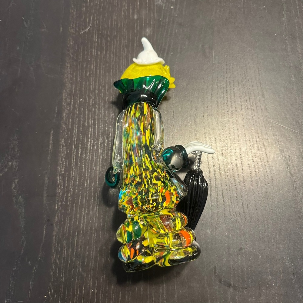 Murano Style Art Glass Clown Figurine with Umbrella Yellow Hair Millefiori 8in - Picture 6 of 8